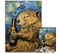 1000 Piece Jigsaw Beaver Beer in Starry Night Puzzles for Adults Educational Activity for Cognitive Skills Cognitive Skill Improvement 1000 PCS(75x50cm)