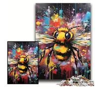 1000 Piece Jigsaw Bee Graffiti Painting 1000-Piece Jigsaw Puzzle for Birthdays, Christmas, Halloween, Thanksgiving, Easter Size 50x75cm