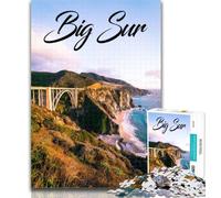 1000 Piece Jigsaw Big Sur 1000 Piece Jigsaw Puzzles for Adults & Teens,with Matching Poster And Trivia Sheet for Age 14 26x38cm