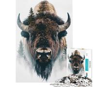 1000 Piece Jigsaw Bison And Forest Double Exposure Relaxing Games Brain Intelligence Challenge Addictive Toys Gifts for Women Men Hand Speed Race (Size 38x52cm)