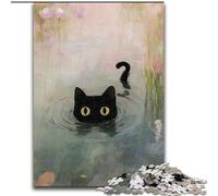 1000 Piece Jigsaw Black Cat at The Pond 1000 Piece Jigsaw Puzzle for Birthdays, Holidays, And Home Decor 50X75CM