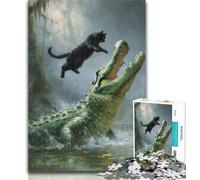 1000 Piece Jigsaw Black Cat Crocodile 1000 Piece Jigsaw Puzzles for Adults & Teens,Educational Stress Relief Toy Great Gifts And Toys 50x75cm