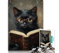 1000 Piece Jigsaw Black Cat Reading Jigsaws Puzzles 1000 Pieces for Teenagers Gifts,Educational Games Home Decoration Deal As Gifts for The Whole Family 26x38cm