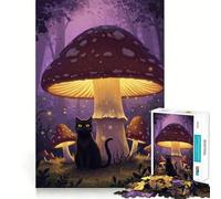 1000 Piece Jigsaw Black Cat Under A Mushroom Sharp Joint Play, Focus Building Toy, Quiet Play Game, Birthday Fun Play (38x26cm)