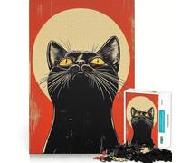 1000 Piece Jigsaw Black Cat Vintage Portrait Sharp Joint Play, Focus Building Toy, Quiet Play Game, Birthday Fun Play (50x75cm)