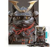 1000 Piece Jigsaw Black Cat Vintage Samurai Tight Fit Piece, Focus Fun Game, Cozy Fun Time, Christmas Art Display (38x26cm)