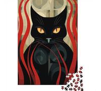 1000 Piece Jigsaw, Black Cat with Red Lines, Festive Gift, 70x50cm/1000pcs