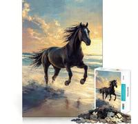 1000 Piece Jigsaw Black Horse Freedom by The Sea Sharp Joint Play, Focus Building Toy, Quiet Play Game, Birthday Fun Play (38x26cm)