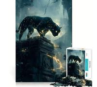 1000 Piece Jigsaw Black Panther on Ancient Ruins Tight Fit Piece, Focus Fun Game, Cozy Fun Time, Christmas Art Display (38x26cm)