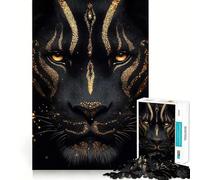 1000 Piece Jigsaw Black Panther with Gold Glitter Sharp Joint Play, Focus Building Toy, Quiet Play Game, Birthday Fun Play (38x52cm)