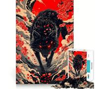 1000 Piece Jigsaw Black Wolf with Red Eyes And Flowers Sharp Joint Play, Focus Building Toy, Quiet Play Game, Birthday Fun Play (50x75cm)