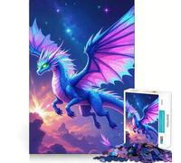 1000 Piece Jigsaw Blue And Pink Dragon Flight Tight Fit Piece, Focus Fun Game, Cozy Fun Time, Christmas Art Display (38x26cm)