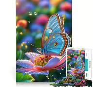 1000 Piece Jigsaw Blue Butterfly on Flower Sharp Joint Play, Focus Building Toy, Quiet Play Game, Birthday Fun Play (38x52cm)