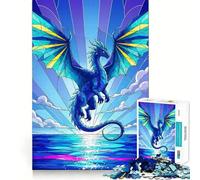 1000 Piece Jigsaw Blue Dragon Stained Glass Illustration Sharp Joint Play, Focus Building Toy, Quiet Play Game, Birthday Fun Play (50x75cm)