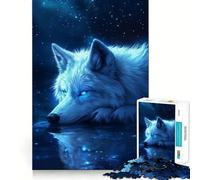 1000 Piece Jigsaw Blue Wolf Starlight - Tight Fit Piece, Focus Fun Game, Cozy Fun Time, Christmas Art Display (38x26cm)