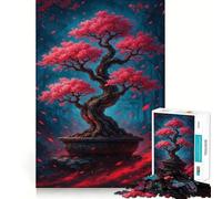 1000 Piece Jigsaw Bonsai Tree with Red Leaves Tight Fit Piece, Focus Fun Game, Cozy Fun Time, Christmas Art Display (50x75cm)