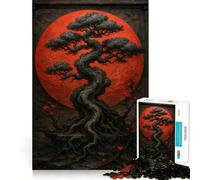 1000 Piece Jigsaw Bonsai Tree with Red Moon Backdrop Sharp Joint Play, Focus Building Toy, Quiet Play Game, Birthday Fun Play (50x75cm)