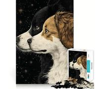 1000 Piece Jigsaw Border Collie Dogs Under The Stars Tight Fit Piece, Focus Fun Game, Cozy Fun Time, Christmas Art Display (38x26cm)