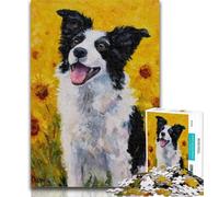 1000 Piece Jigsaw Border Collie Painting 1000 Pieces Jigsaw Puzzle for Adults& Teens,Train Your Brain And Hands Gifts for Friends And Family 50x75cm