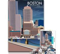 1000 Piece Jigsaw Boston Massachusetts Art 1000 Piece Jigsaw Puzzles for Adults & Teens,with Matching Poster And Trivia Sheet for Age 14 26x38cm