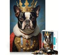 1000 Piece Jigsaw Boston Terrier The King Tight Fit Piece, Focus Fun Game, Cozy Fun Time, Christmas Art Display (50x75cm)