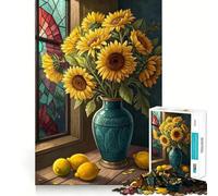 1000 Piece Jigsaw Bright Sunflower Bouquet with Fresh Lemons Artistic Still Life Premium Cut Play Creative Brain Game Peace Fun Time Christmas Wall Art (38x26cm)