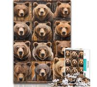 1000 Piece Jigsaw Brown Bear Collage 1000 Piece Jigsaw Puzzles for Teenagers Gifts,Enhance Love between Couples for Age 14 26x38cm