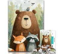 1000 Piece Jigsaw Brown Bear Fox Raccoon Jigsaw Puzzles 1000 Pieces for Adults Teens,Diy Modern Wall Art Unique Gift Home Decor 50x75cm
