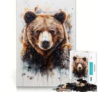 1000 Piece Jigsaw Brown Bear Watercolor Portrait Premium Cut Play Creative Brain Game Peace Fun Time Christmas Wall Art (50x75cm)
