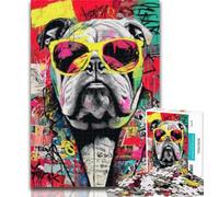 1000 Piece Jigsaw Bulldog Doodle 1000 Piece Jigsaw Puzzles for Adults & Teens,with Matching Poster And Trivia Sheet for Age 14 75x50cm