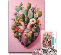 1000 Piece Jigsaw Cactus Heart Jigsaw Puzzles 1000 Pieces for Adults Teens,Diy Modern Wall Art Unique Gift Home Decor 26x38cm