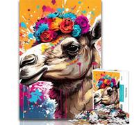 1000 Piece Jigsaw Camel Wearing Flowers Jigsaw Puzzles for Teenagers 1000,Challenging Difficult with Fully Interlocking Randomly Shaped Pieces 75x50cm