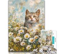 1000 Piece Jigsaw Cat Among Flowers Jigsaw Puzzles for Adults 1000,for Is Ideal As A Gift for The Whole Family for And 14 Years Old 50x75cm