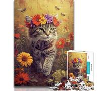 1000 Piece Jigsaw Cat Among Flowers Puzzles for Adults And Teenagers,Decompressing Intellectual Educational Toy Secret Santa Gifts 50x75cm