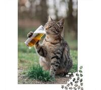 1000 Piece Jigsaw, Cat Enjoying A Sip Of Beer, New Year Gift, 38x26cm/1000pcs