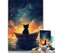 1000 Piece Jigsaw Cat in The Boat Puzzles 1000 Pieces for Teenagers,Stress Reliever Difficult Challenge Enhance Love between Couples 50x75cm