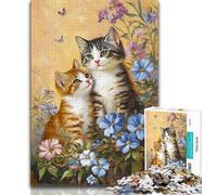 1000 Piece Jigsaw Cat in The Flowers 1000 Piece Jigsaw Puzzles for Teenagers Gifts,Enhance Love between Couples for Age 14 (50x75cm)