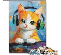 1000 Piece Jigsaw Cat Listening to Music Jigsaws 1000 Pieces for Adults Challenging Brain Teaser for Teenagers, Family Fun, DIY Home Decor Gift (Size 50x75cm)