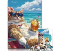 1000 Piece Jigsaw Cat on Vacation Puzzles for Adults Teens 1000 Pieces,Family Game Birthday Gifts.Challenge High Difficulty 26x38cm
