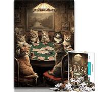 1000 Piece Jigsaw Cat Playing Poker 1000 Piece Jigsaw Puzzles for Teenagers,Challenging Game Toys for Is Ideal As A Gift for The Whole Family 75x50cm