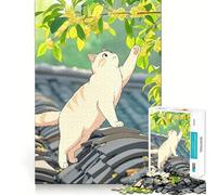 1000 Piece Jigsaw Cat Reaching Flowers Roof Premium Cut Play Creative Brain Game Peace Fun Time Christmas Wall Art (38x26cm)