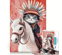 1000 Piece Jigsaw Cat Riding Horse Smooth Edge Play Creative Game Toy Cozy Time Play Birthday Fun Gift (38x52cm)