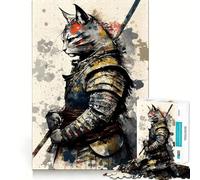 1000 Piece Jigsaw Cat Samurai Painting Premium Cut Play Creative Brain Game Peace Fun Time Christmas Wall Art (38x26cm)