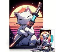 1000 Piece Jigsaw Cat Samurai Retro Art Premium Cut Play Creative Brain Game Peace Fun Time Christmas Wall Art (50x75cm)
