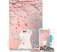 1000 Piece Jigsaw Cat Under Cherry Blossom Petals Premium Cut Play Creative Brain Game Peace Fun Time Christmas Wall Art (38x26cm)