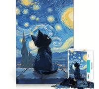 1000 Piece Jigsaw Cat Under Starry Night Premium Cut Play Creative Brain Game Peace Fun Time Christmas Wall Art (50x75cm)