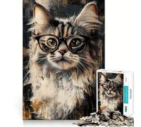 1000 Piece Jigsaw Cat Wearing Glasses Premium Cut Play Creative Brain Game Peace Fun Time Christmas Wall Art (50x75cm)