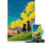 1000 Piece Jigsaw Cats Gazing at Sunset Sky Smooth Edge Play Creative Game Toy Cozy Time Play Birthday Fun Gift (50x75cm)