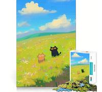 1000 Piece Jigsaw Cats in A Field of Flowers Smooth Edge Play Creative Game Toy Cozy Time Play Birthday Fun Gift (38x52cm)