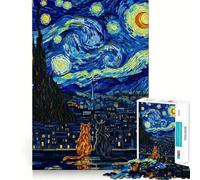 1000 Piece Jigsaw Cats Starry Night Stained Glass Style Premium Cut Play Creative Brain Game Peace Fun Time Christmas Wall Art (38x52cm)